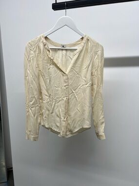 100% Silk Cream Button-Front Blouse